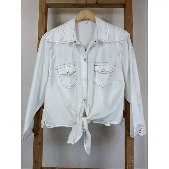 NWT Ame Belle Ivory Western Style Front Tie Snap Up Top #1355 Size XL - Picture 2 of 9